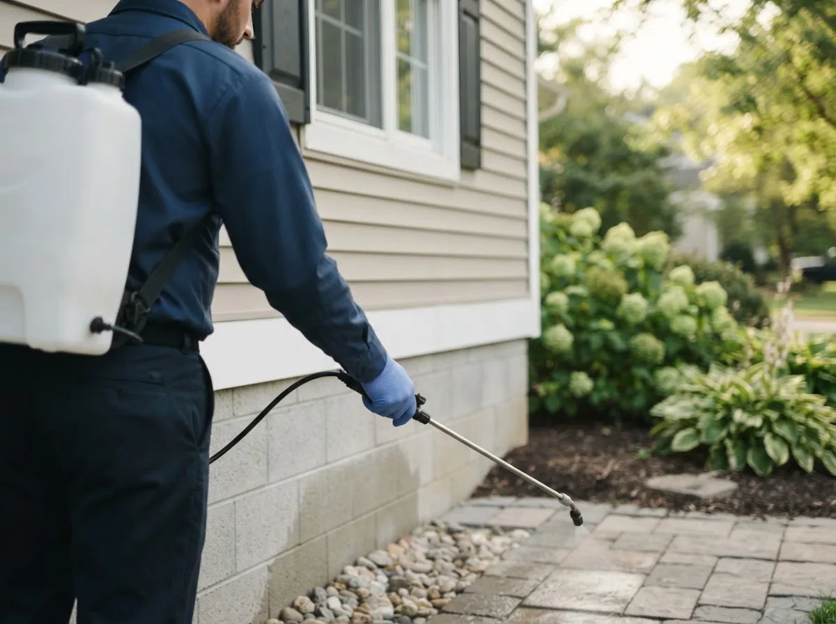 Pest control technician inspecting a home in Eagleville, MO
